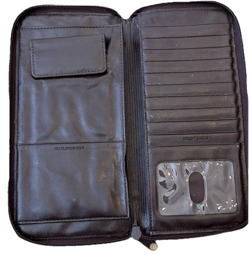 brown leather travel wallet, passport, airline ticket, cc holder CREDIT CARD